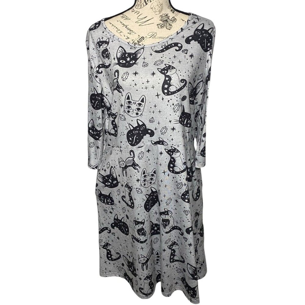 BloomChic Cat Stars Dress Gray All‎ Over Print Womens Size 10 Halloween